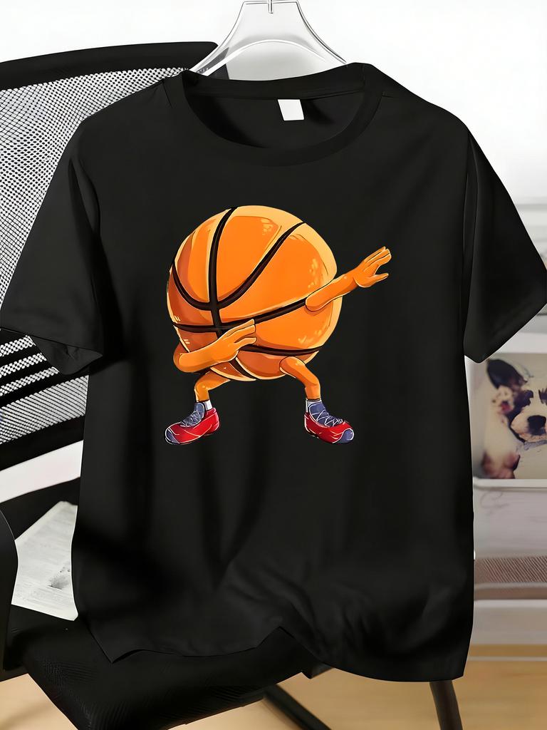 Unisexs Tee Cartoon Dancing Basketball Character Print Cotton Short Sleeve Male Casual Streetwear Outdoor Daily Basic Fashion Top