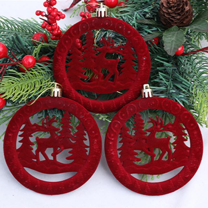 3PCS/Pack Christmas Tree Colorful Round Gift Multi-element Christmas Flocking Atmosphere Ornament Decoration Pendant Party