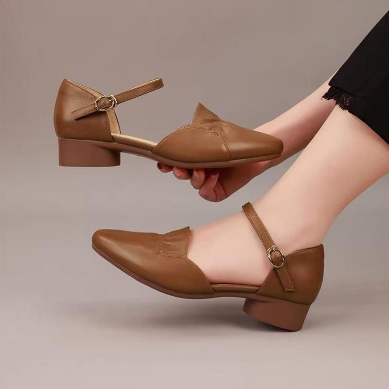 Elegant shoes thick heel pointed toe with small leather shoes soft sole commuter shoes spring new women's sandals