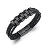 Opk Jewelry Personalized Punk Style Stainless Steel Magnetic Buckle Bracelet Multi-Layer Woven Leather Bracelet Men