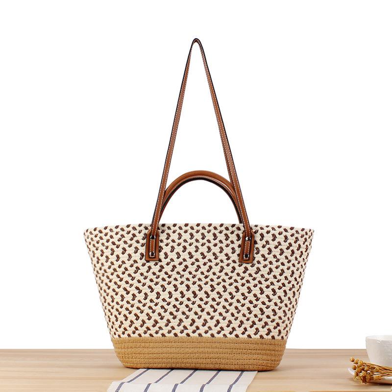 Bohemian Handmade Woven Shoulder Bag - Large Capacity, Casual Minimalist Style for Seaside Vacations and Everyday Use.