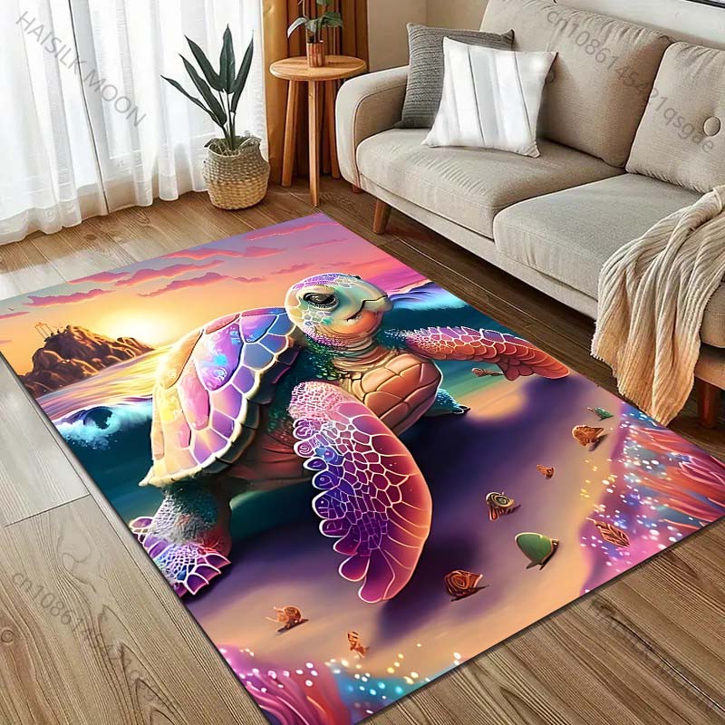 1 ks barevný koberec s potiskem želvy v oceánu pro obývací pokoj, ložnici, pohovku, rohožku, domácí dekoraci, zónový koberec, protiskluzová podložka na podlahu