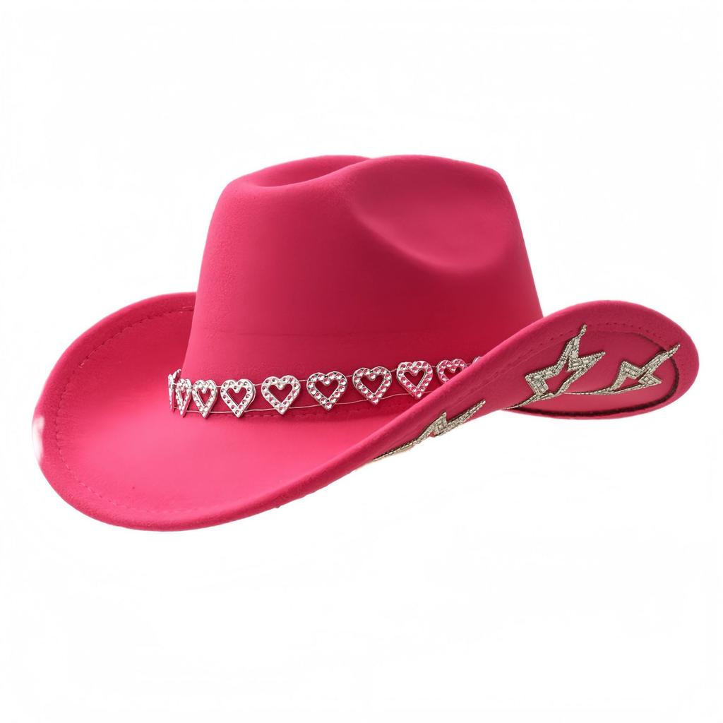 Popular love rhinestone cowboy hat women's western woolen big brim sun hat fashion personality trend hat