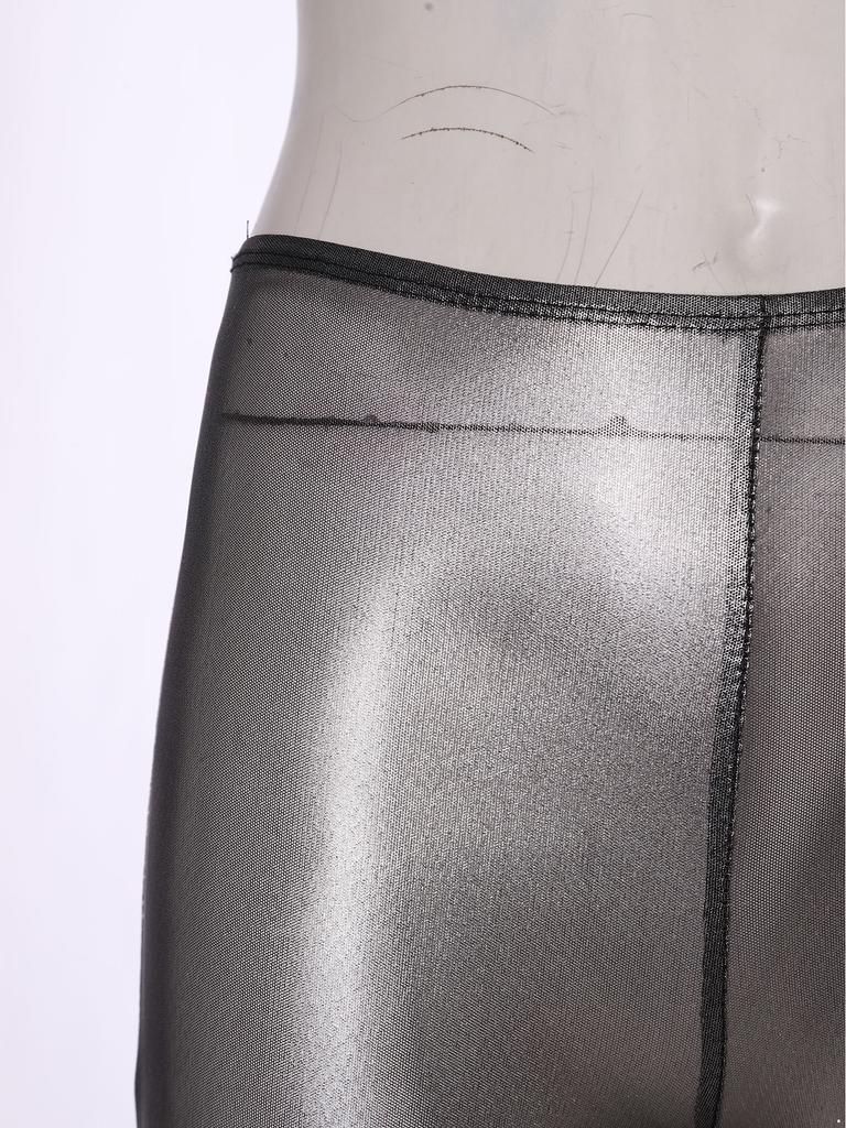 Womens Metallic Shiny Semi Transparent Capri Pants Elastic High Waist Tights Cover Up Pants