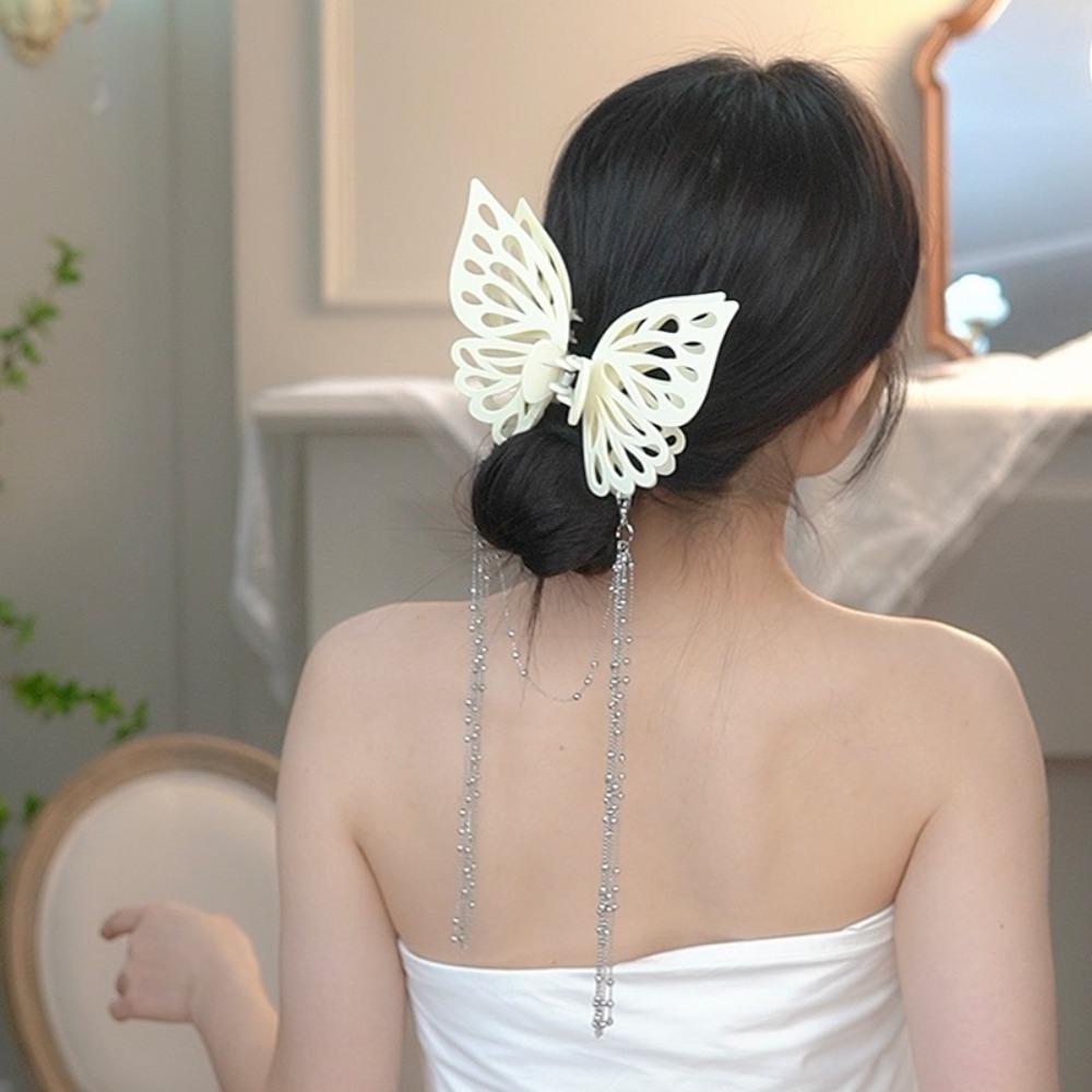 Headwear Butterfly Tassel Hair Claw Large Size Hair Clip Hair Accessories Ponytail Claw Clip  Women