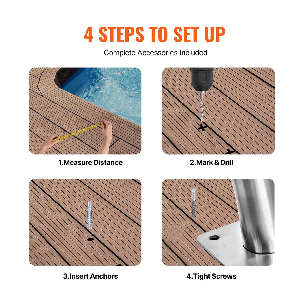 VEVOR Pool Handrail, 55 x 32 inch Pool Railing, Stainless Steel with Base Plate for Indoor/Outdoor Pools,Swimming Pool Safety Railing for Decks