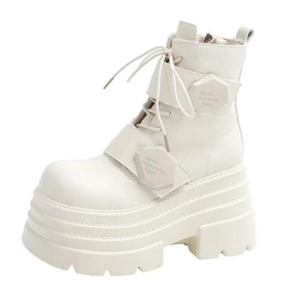 Fashion 10.5CM Winter Women Thick Sole Warm Fur Ankle Boots Platform Leather Motorcycle Boots High Heels Plush Chunky Punk Shoes Woman