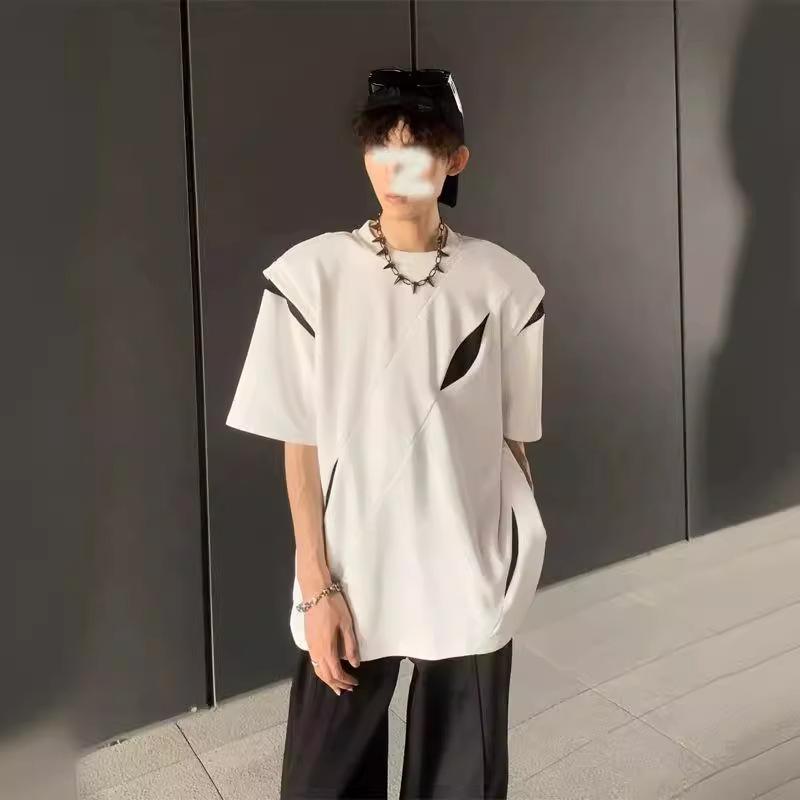

Split Deconstructed Shoulder Pad Short Sleeve T-Shirt – Youth Small, Loose Fit, Round Neck 2XL білий