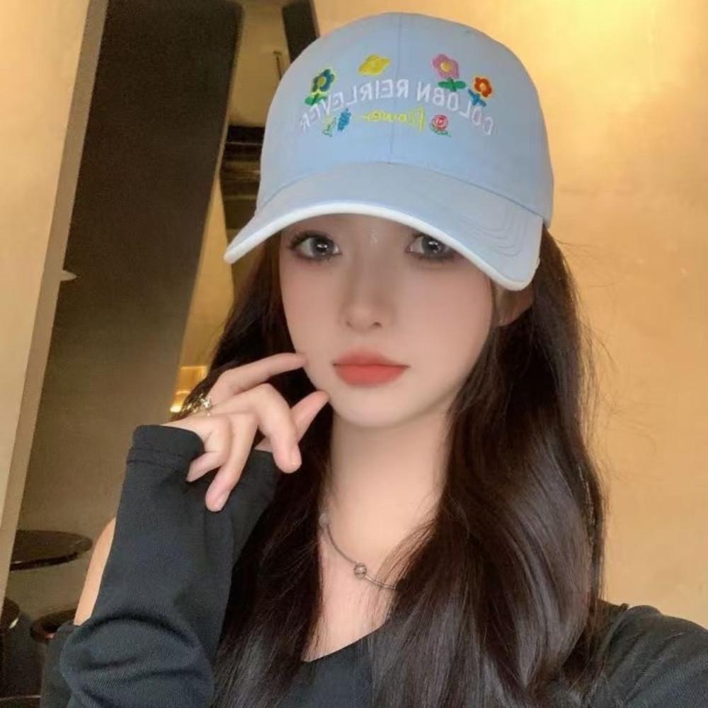 Spring Flower Baseball Cap Sweet Letter Embroidery Fashionable Women's Sun Protection Duckbill Cap