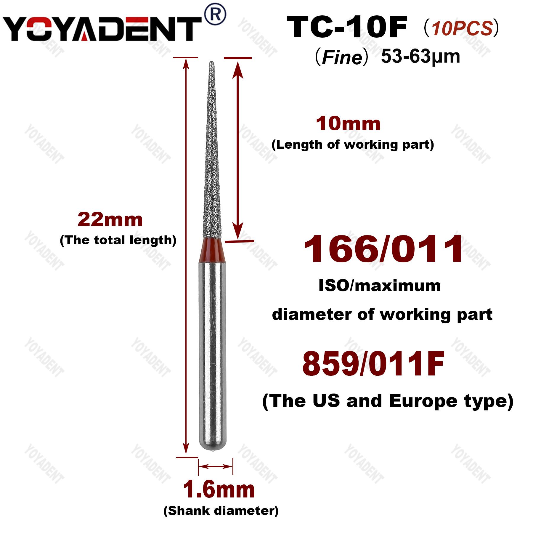 10Pcs/Pack TC Type Standard/Coarse/Fine/Extra Fine Dental Diamond Burs Dia.1.6mm For High Speed Turbine Dentistry Materials