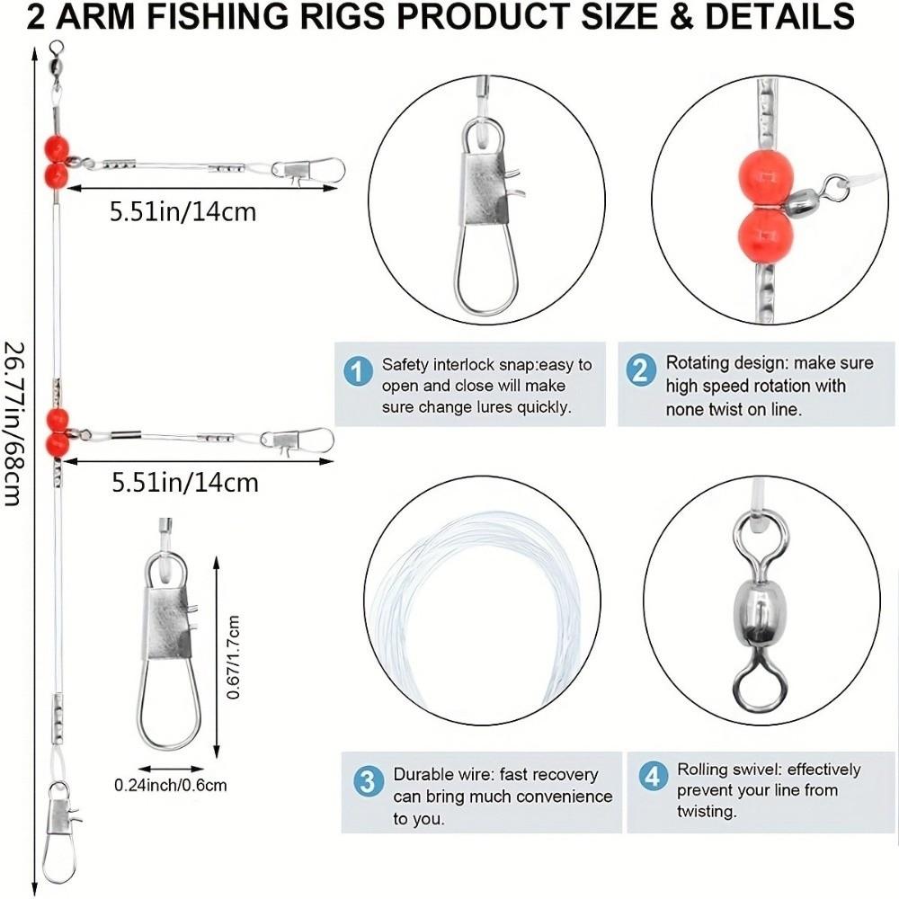 6pcs Stainless Steel Fishing Leader Rigs Fishing Wire Fishing Rigs with Snap Perch