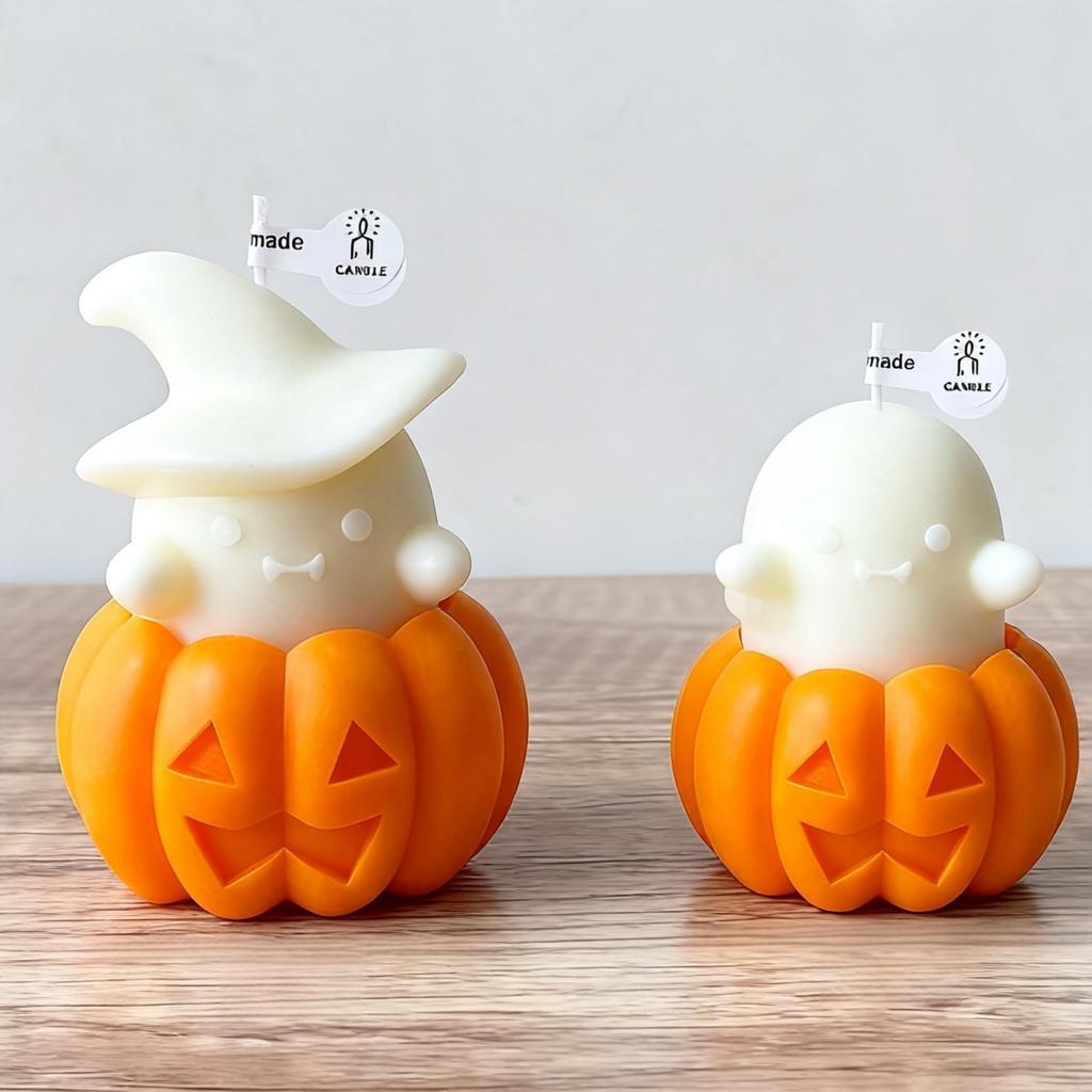 1/2pcs Ghost & Pumpkin Scented Candle Adorable Soy Wax Candles Idea Gifts for Holiday Halloween Home Party Atmosphere Decorative