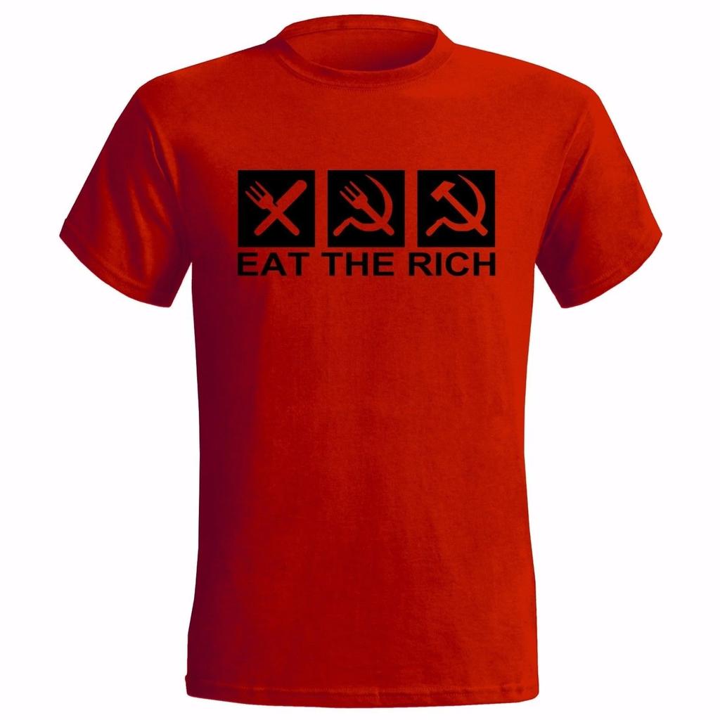Eat The Rich Logo Men Cotton T Shirt Russia Communist Communism Printed Tshirt Summer Hip Hop Tees Tops Harajuku Streetwear