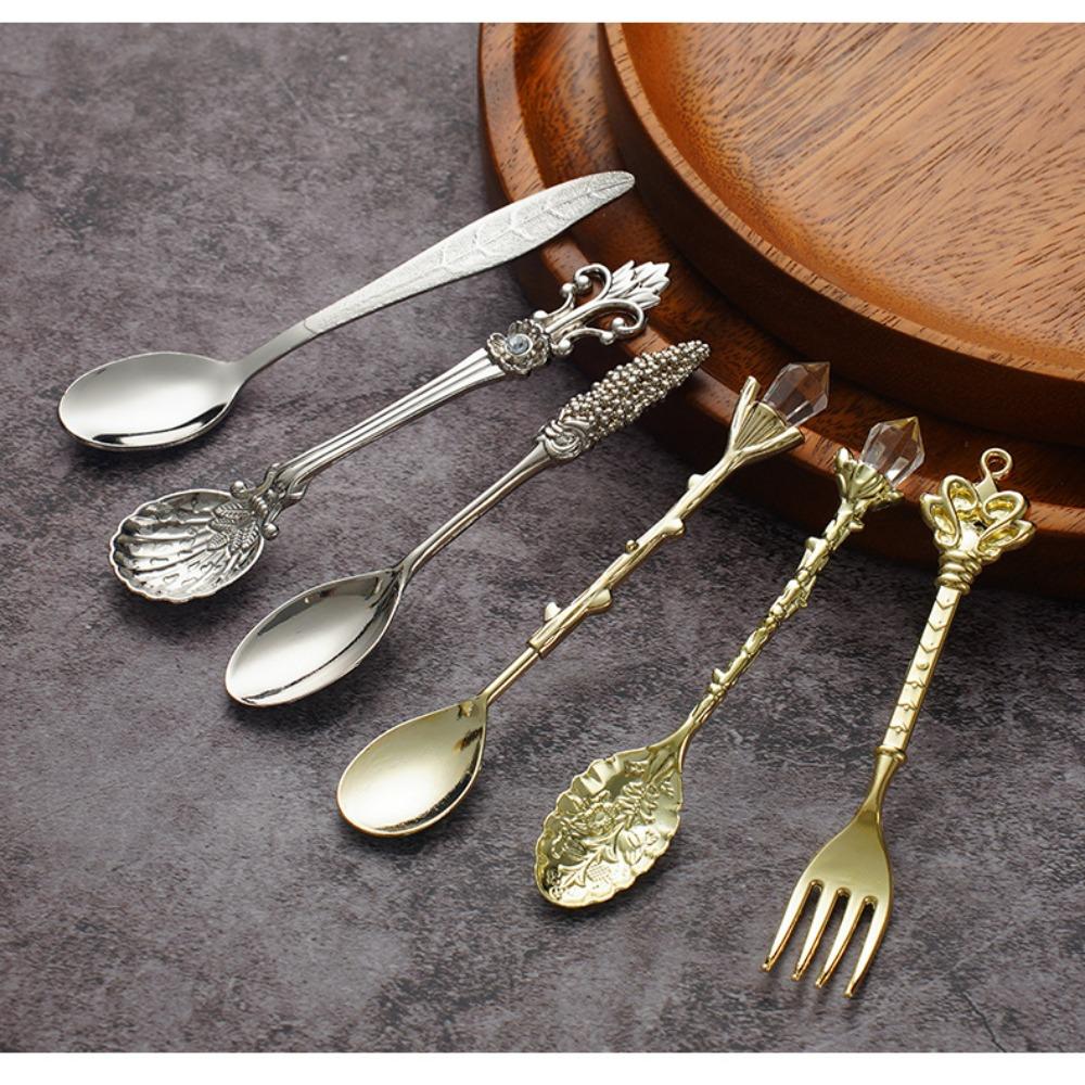 6pcs Vintage Palace Coffee Spoon Set Home Tableware Kitchen Gadget Set Ice Cream Jam Dessert Spoon Afternoon Tea Decor Tool Gift