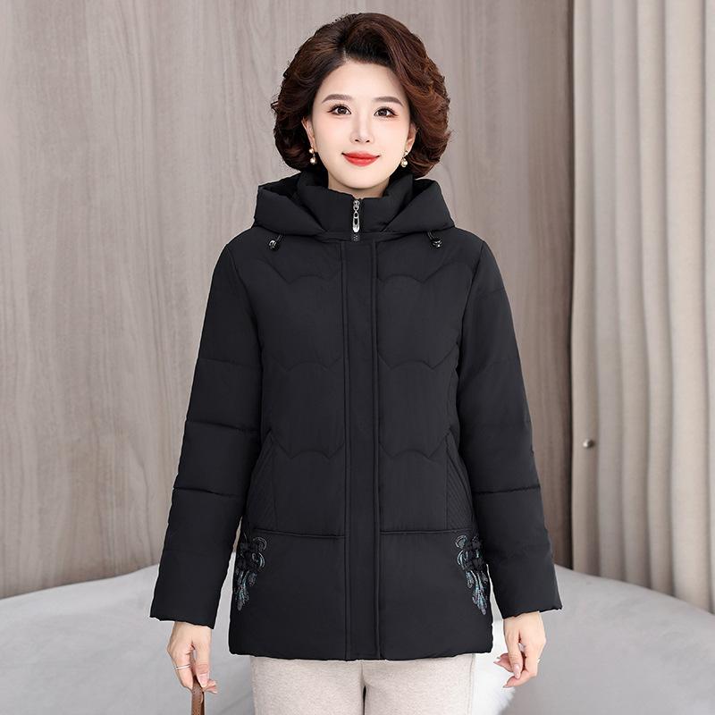 

Cotton Jacket Women s Mid-Length Winter 2025 Down Cotton Jacket Embroidered Padded Jacket XL чорний