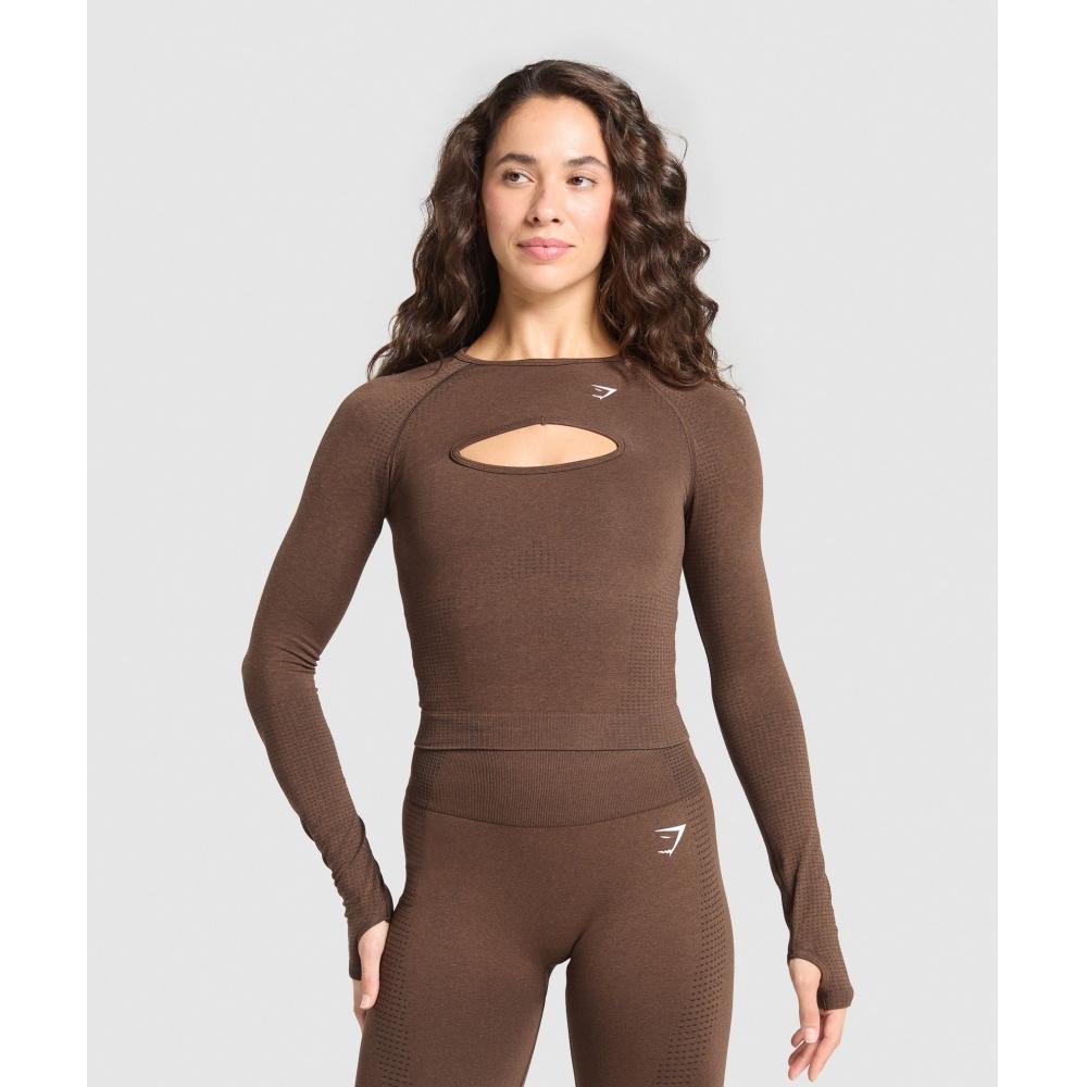 

Gymshark Vital Seamless Long Sleeve Cut Out Top Espresso Marl B2c8o Nbfb XS