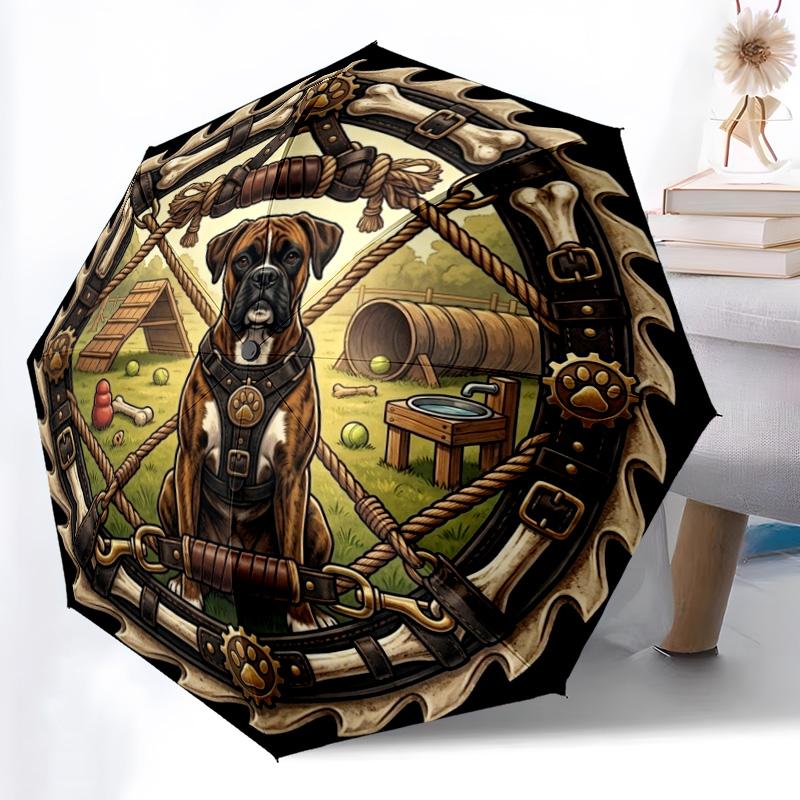 Dog Badge pattern umbrella, portable and foldable design, 8 ribs, a casual accessory for Halloween, Christmas, and birthday gifts.