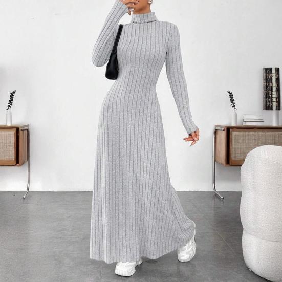 Sweater Dress for Sleeve High Neck Ribbed Women Casual Long Knit A-Line Dress Fall Winter