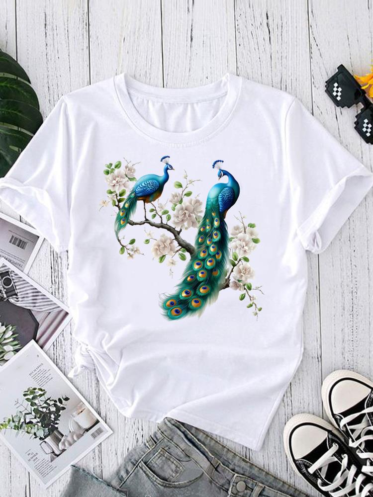 (Asian Size) sweet lovely flower Tee Fashion Print Casual Top O-neck Short Sleeve T-shirts T Graphic Female Women's Clothing