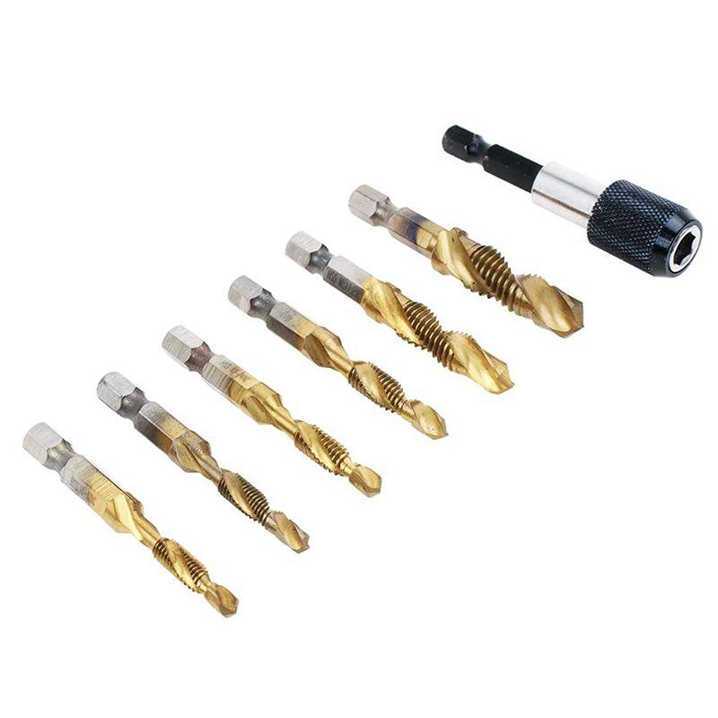 

ABJI-Titanium Combination Drill Tap Bit Set 26PCS SAE And Metric Tap Bits Kit For Screw Thread Drilling Tapping Deburring золотий