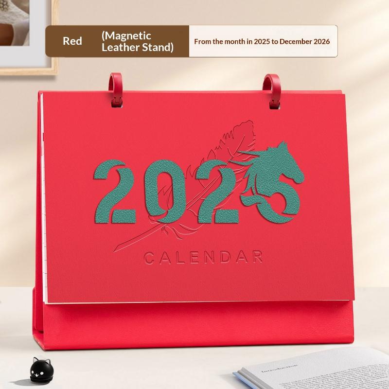 

2026 New Desktop Office Ornaments High-End Creative Folding Leather Work Punching Loose-Leaf Detachable Desk Calendar A4
