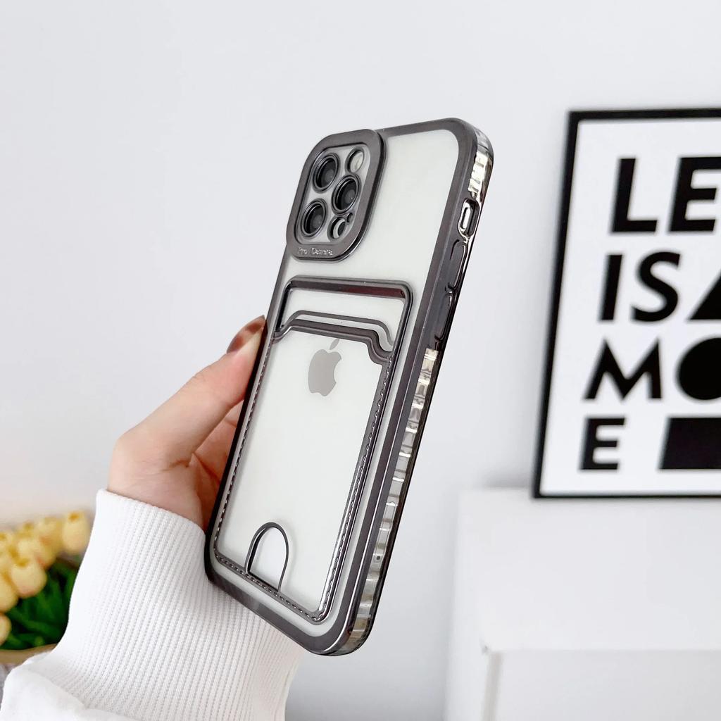 Modische weiche transparente plattierte Kartenhalter-Tasche Hülle für iPhone 16 15 14 Plus 13 12 11 Pro Max Stoßfeste Hülle für iPhone Hülle