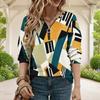 Women Plus Size Abstract Geometric Printed V Neck Half Sleeve Zip Sweatshirt
