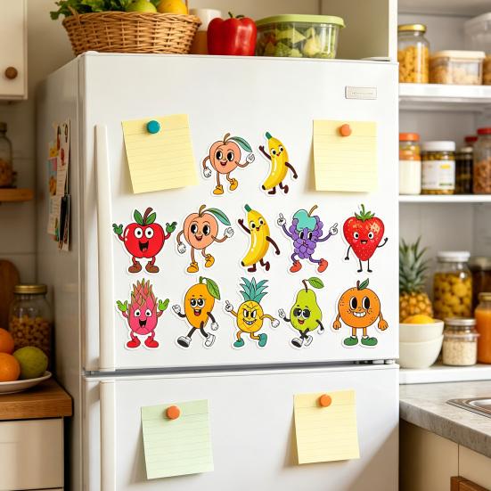 Cartoon Fruit Refrigerator Door Sticker DIY Grape Pear Banana Peel And Stick Wall Art Decals for Kitchen Cabinet Cupboard Fridge Decor