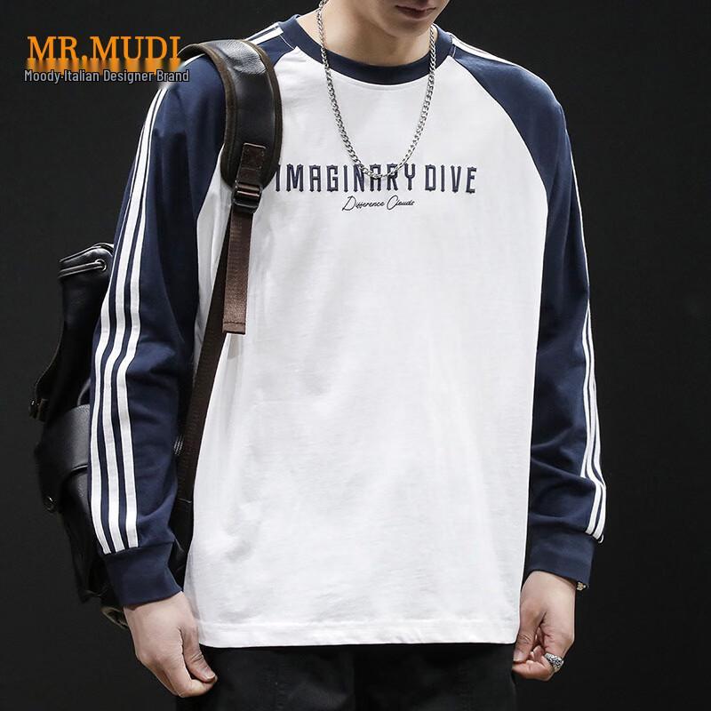 MR.MUDI Men's Vintage Striped Long-Sleeve Cotton T-Shirt