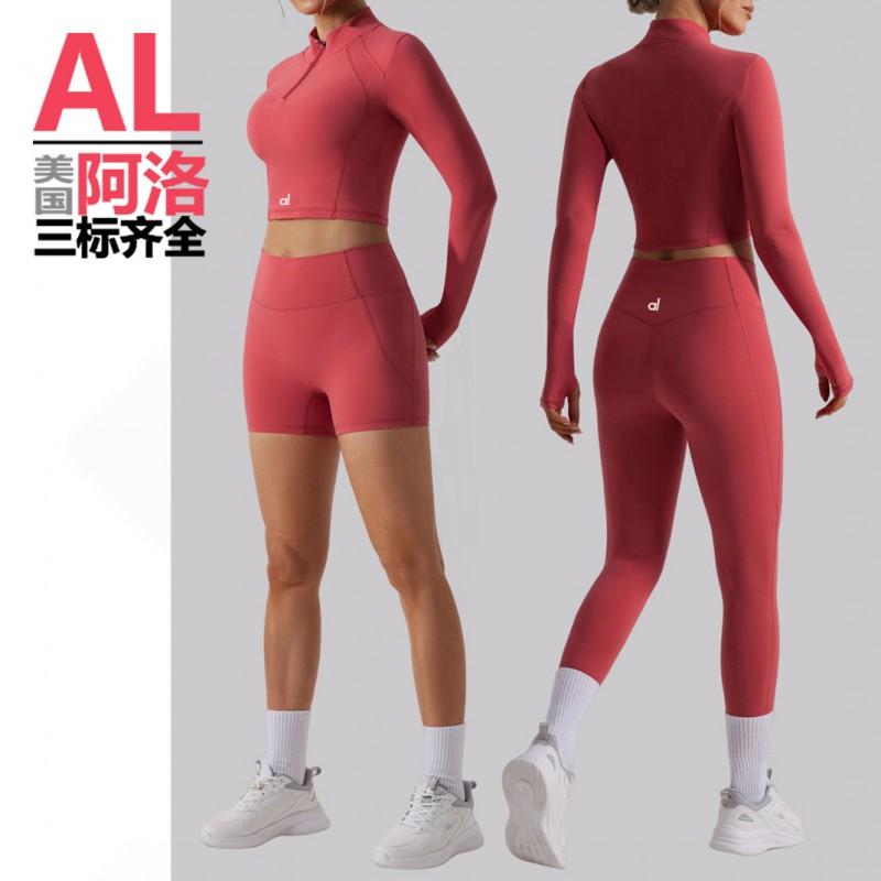 AL Alo Pnalo Yoga Set Womens Half-Zip Long Sleeve Crop Top High Waist Leggings Shorts Gym Workout Fitness Activewear