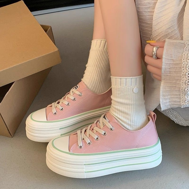 Plateau-Canvas-Schuhe Damen Frühling neu vielseitig lässig Sport Board Schuhe kleine Höhenerhöhung weiße Schuhe