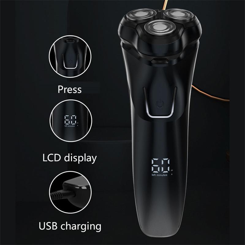 High-Quality USB Rechargeable Electric Shaver for Men Fully Waterproof Triple Blade System Digital Battery Indicator Multi-Function Shaver