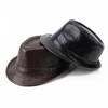 PU British Style Short Brim Jazz Caps Hats Fashion Middle-aged and Elderly Autumn and Winter Outdoor Leisure Gentlemen Jazz Hat for Men Panama Hat