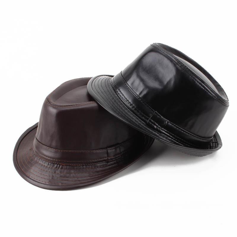 PU British Style Short Brim Jazz Caps Hats Fashion Middle-aged and Elderly Autumn and Winter Outdoor Leisure Gentlemen Jazz Hat for Men Panama Hat