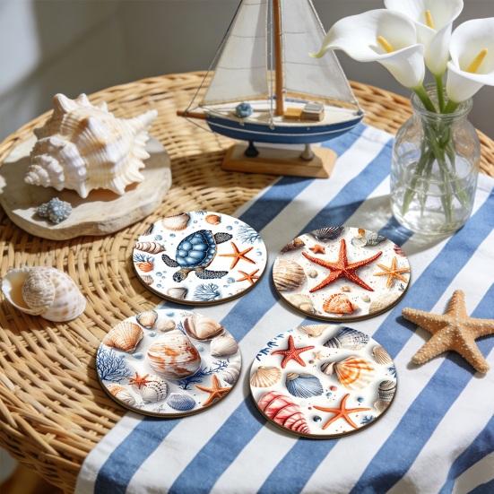 Meeresschildkröten-Untersetzer, Holz-Getränkeuntersetzer im Ozean-Strand-Thema für Zuhause, Café, Rutschfest, Hitzebeständig, Tischdekoration