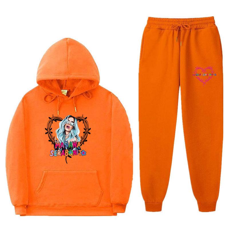 New 2023 Men's Printed Hoodie Set with Threaded Bottom Hem for Men's and Women's Casual Sports Set