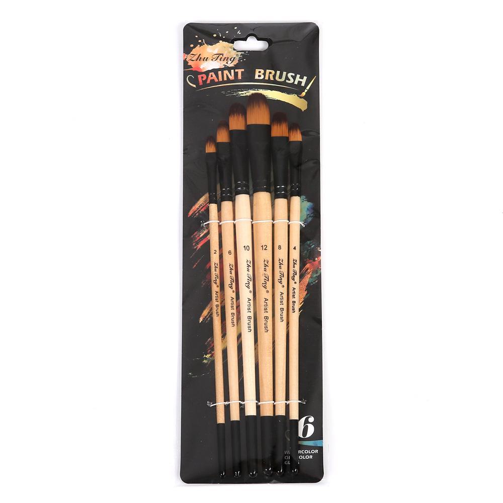 Set de 6 perii de păr din nailon pentru studenții de artă transfrontalieri - Perfect pentru pictură DIY, acuarelă, pictură acrilică și pictură în ulei.