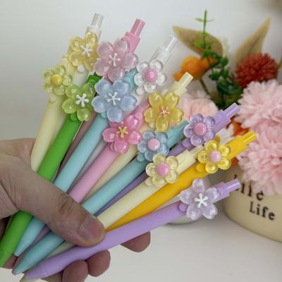 10Pcs Fresh and Stylish Ins-Style Floral Design Neutral Pen, Retractable Pen for Students, Ballpoint Pen