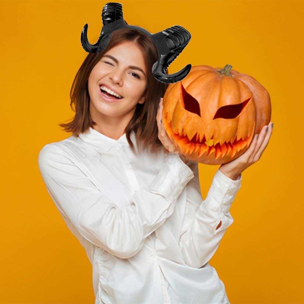 Realistic Halloween Devil Headband Artificial Goat Horn Hair Hoop Black Demon Horn Headwear  Stage