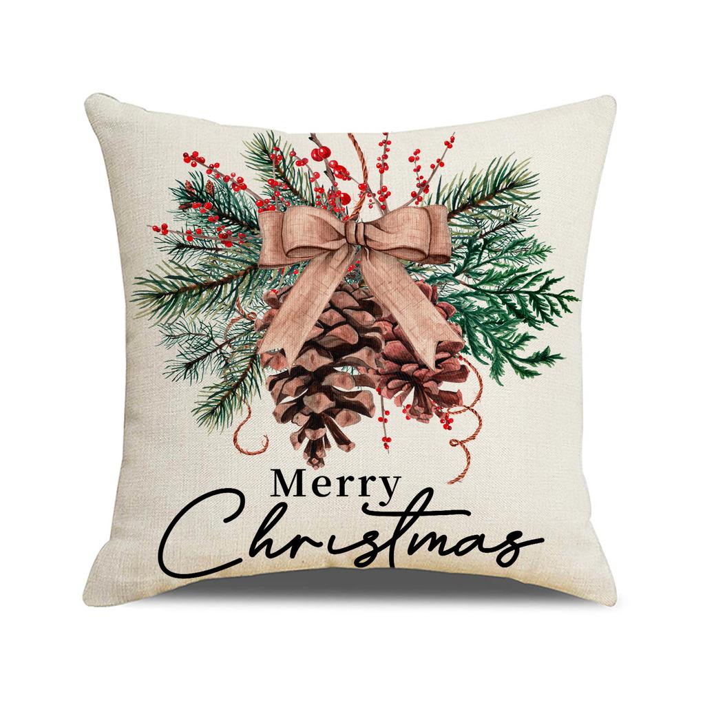 New Christmas Pillow Cover Pine Cone Candlestick Print Pillow Cover Bedroom Cushion Cover Living Room Sofa Pillow
