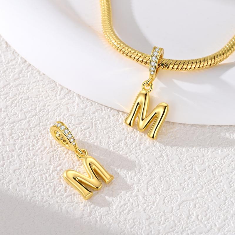 Copper Charms Golden Zircon Alphabet A-Z Beads Pendants Dangles Fit Original Charm Bracelet Women Diy Gift Jewelry