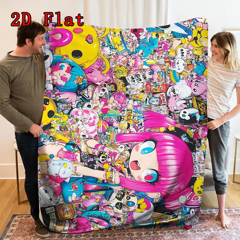 Cute Cartoon Doodle 2D Flat Pattern Flannel Blanket High Quality All Seasons Warmth and Comfort Perfect for Christmas Gifts.MMT0918471