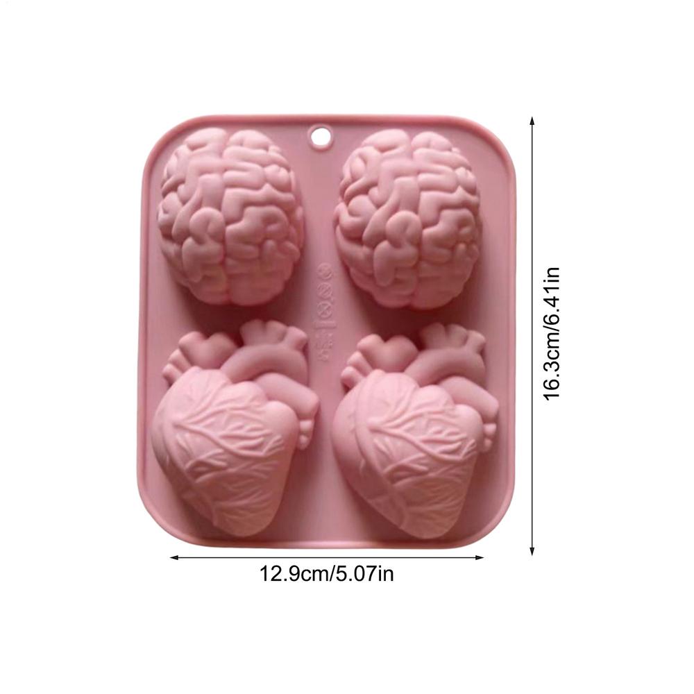 Human Heart Brain Silicone Molds Halloween 3D Brain Heart Shape Chocolate Candy Pudding Ices Cube Tray Cupcake Cake Decor Molds