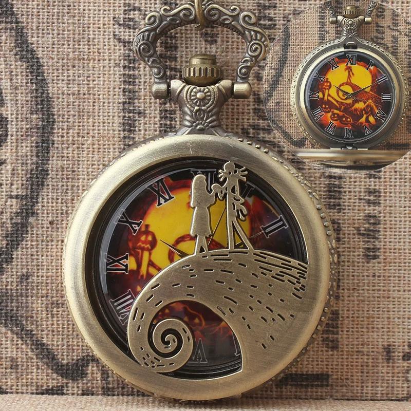 Devil Lanyard Embossed Ghost Head Pocket Watch European and American Animation Halloween Christmas Horror Night Skull Jack