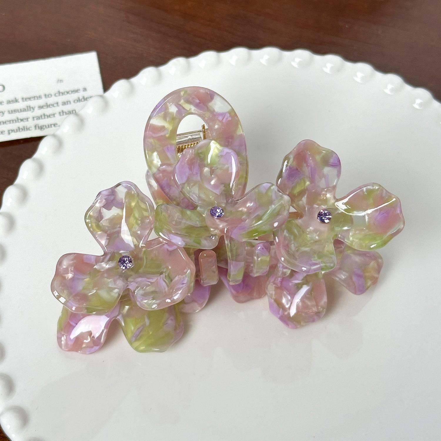 

Великолепная большая заколка-краб для волос Dorrie из ацетата с элегантными стразами для женщин Pink Green