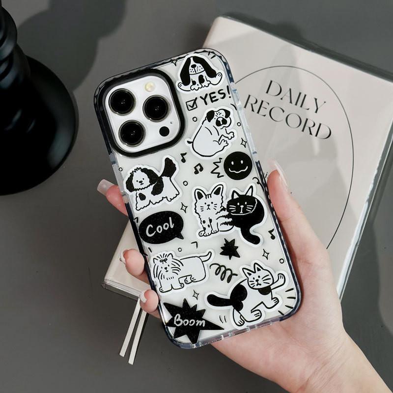 Anti-theft Lanyard Simple Line Phone Case Compatible and Suitable for iPhone15 14 13 12 11promax xsmax xr 7 8plus Cute Cat Group