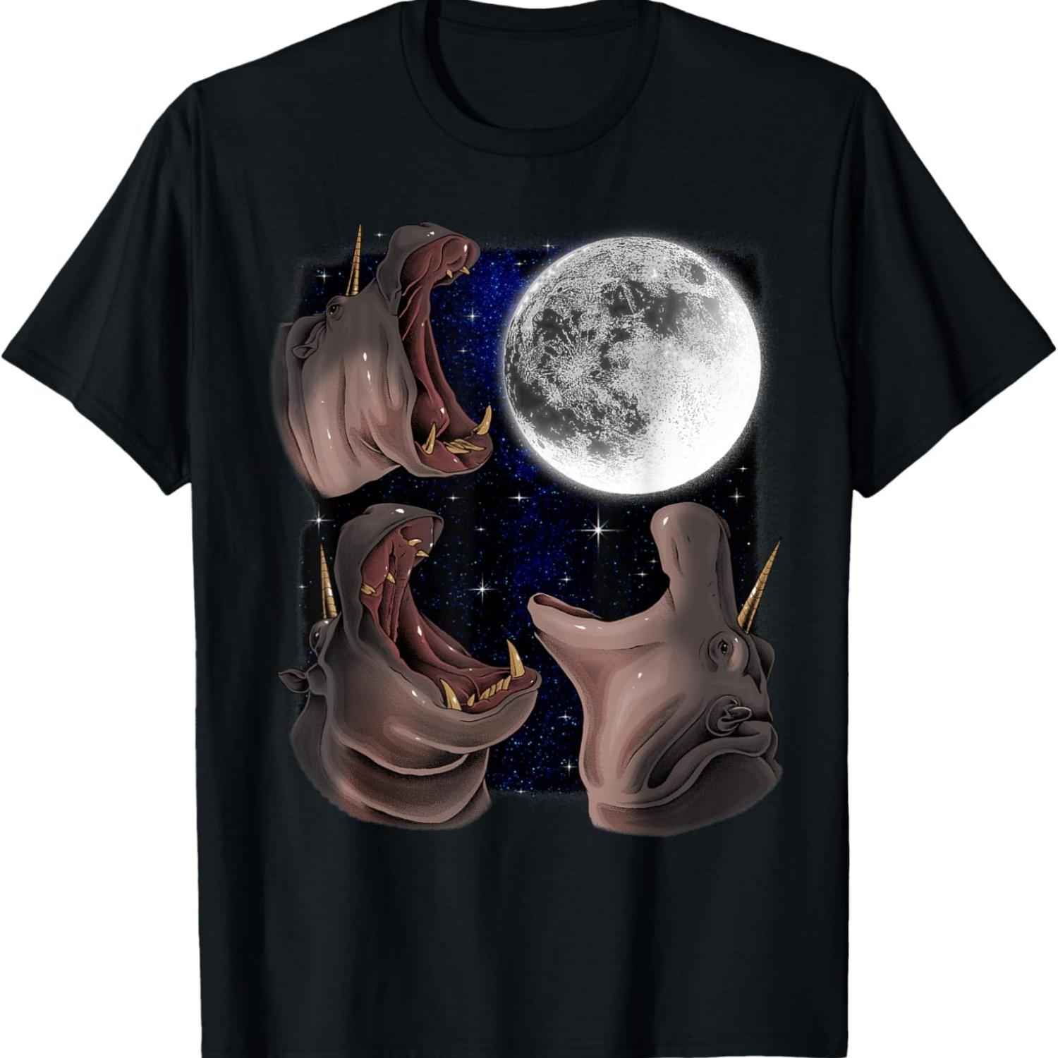 Hippopotamus Howling at the Moon Shirt for Hippo Lover T-Shirt S чёрный