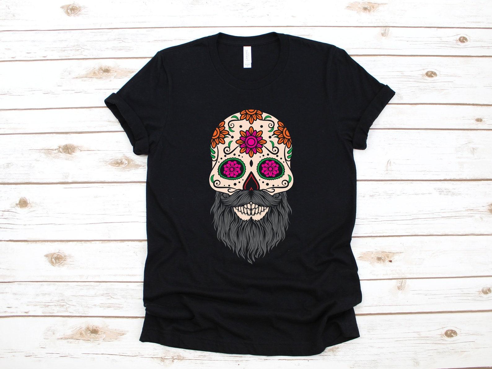 Beard Sugar Skull Shirt, Skulls T-Shirt, Sugar Skull Cinco De MayoT-shirt, Gothic Skull Day of the Dead T-shirt, T-shirt, Tank Top L