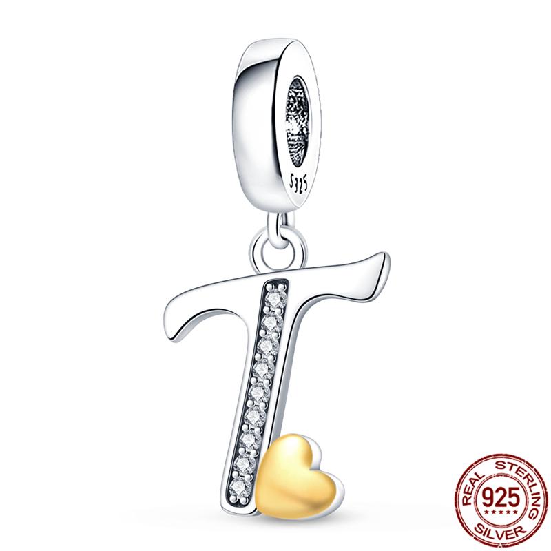 Original Design Anhänger Zirkon Herzform 26 englische Buchstaben A-Z Charm Perlen Passend 925 Original Armband Halskette Schmuck