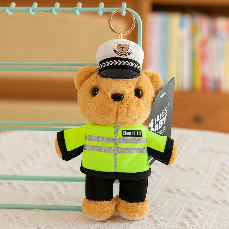 Cartoon Police Bear Plush Pendant Traffic Police Activity Gift Firefighter Bear Keychain Backpack Hanging Decoration